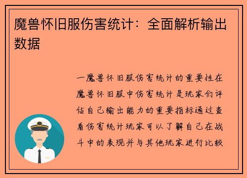 魔兽怀旧服伤害统计：全面解析输出数据